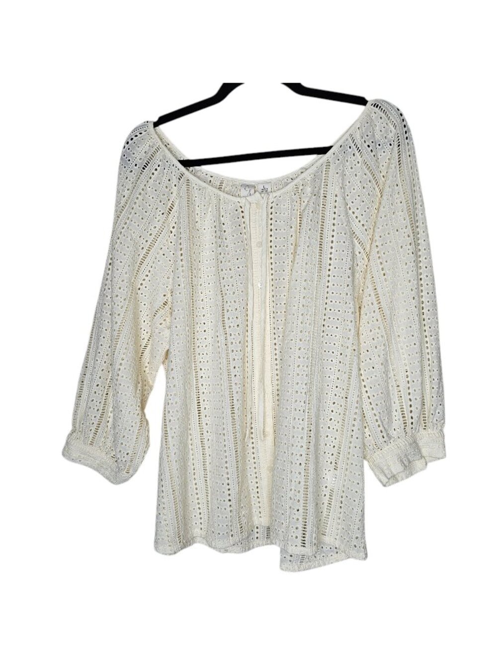 Joie L Cream Eyelet Balloon Sleeve Top Cottagecore Boho Western Coastal Beach